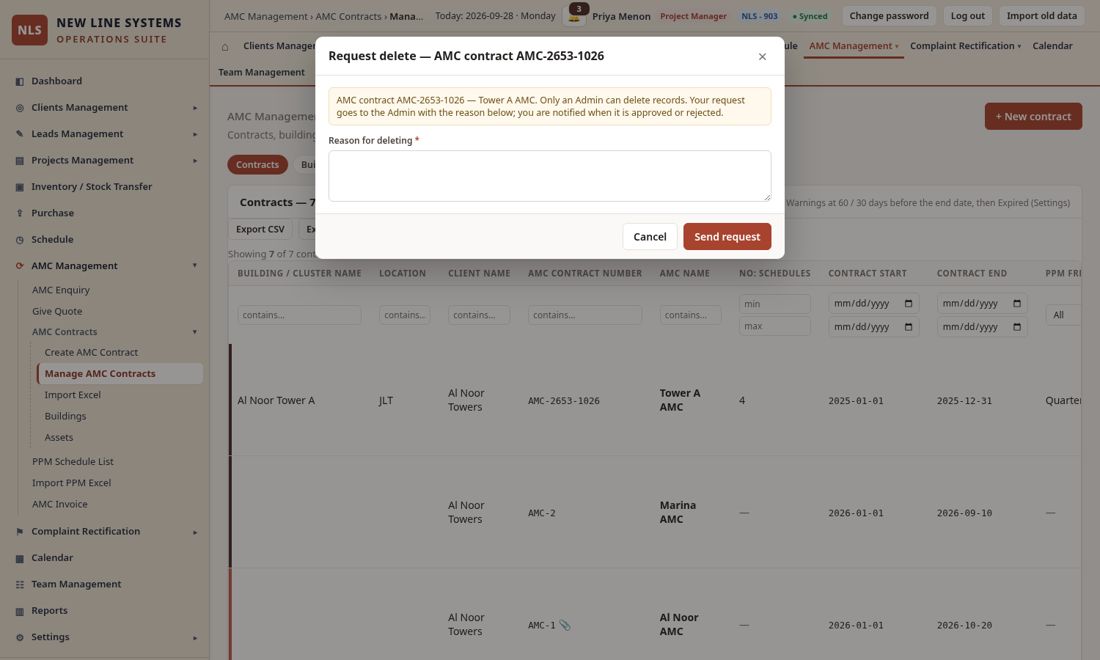 Request delete asks for a reason.